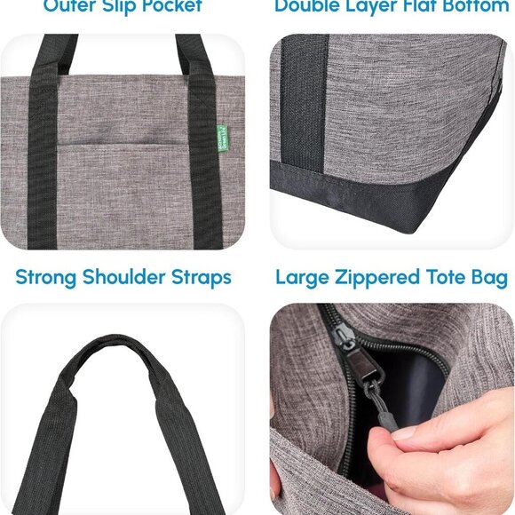 Large Tote Bag Women Men Canvas Polyester Zipper Organizer Work Travel - Picture 4 of 7